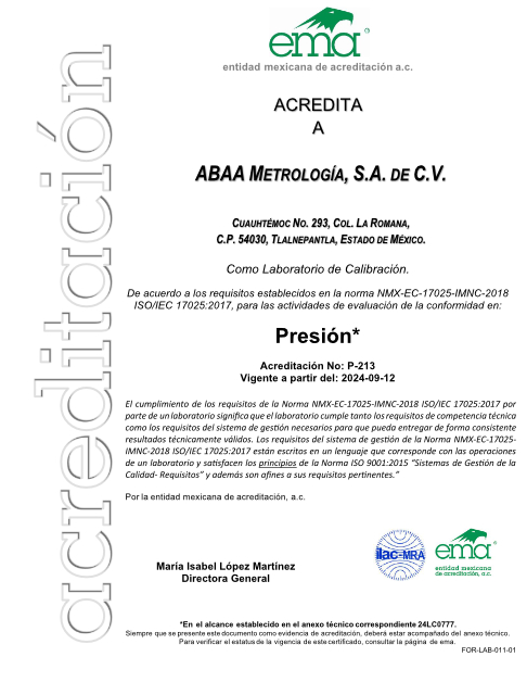 laboratorio calibracion acreditado presion ema